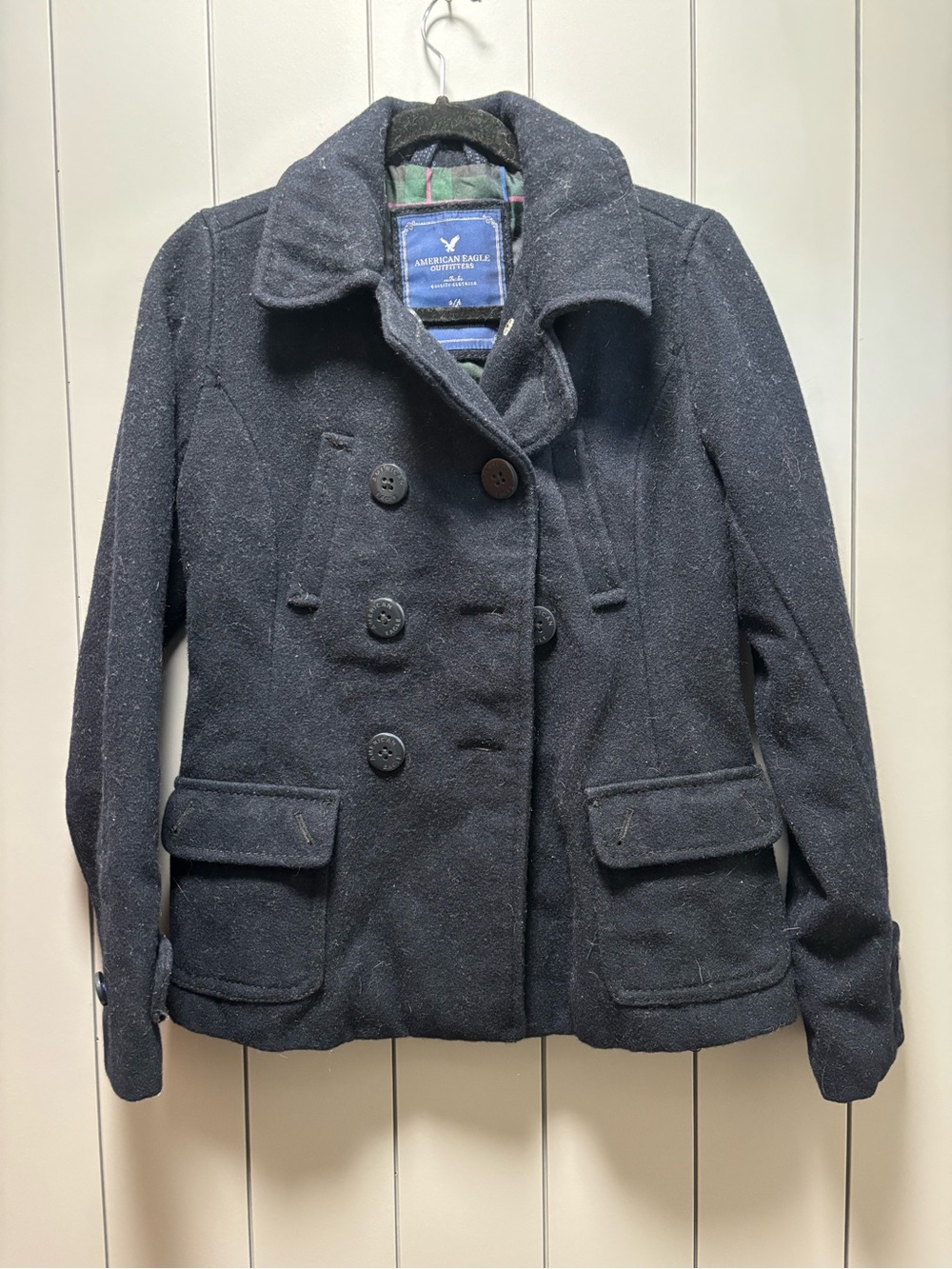American Eagle Outfitters Dark Navy Double-Breasted Peacoat